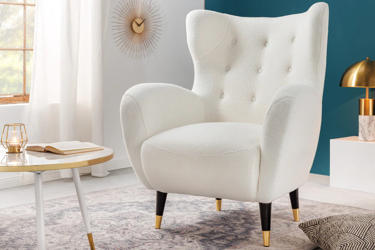 
Fauteuil à oreilles « Don » - Bouclé blanc