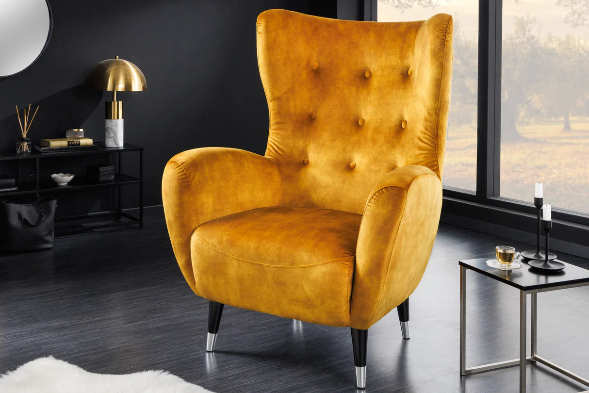 
Fauteuil à oreilles « Don » - Jaune moutarde