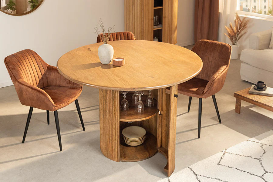 
Runder Massivholz Esstisch „Treasure“ mit Stauraum, Ø 120 cm