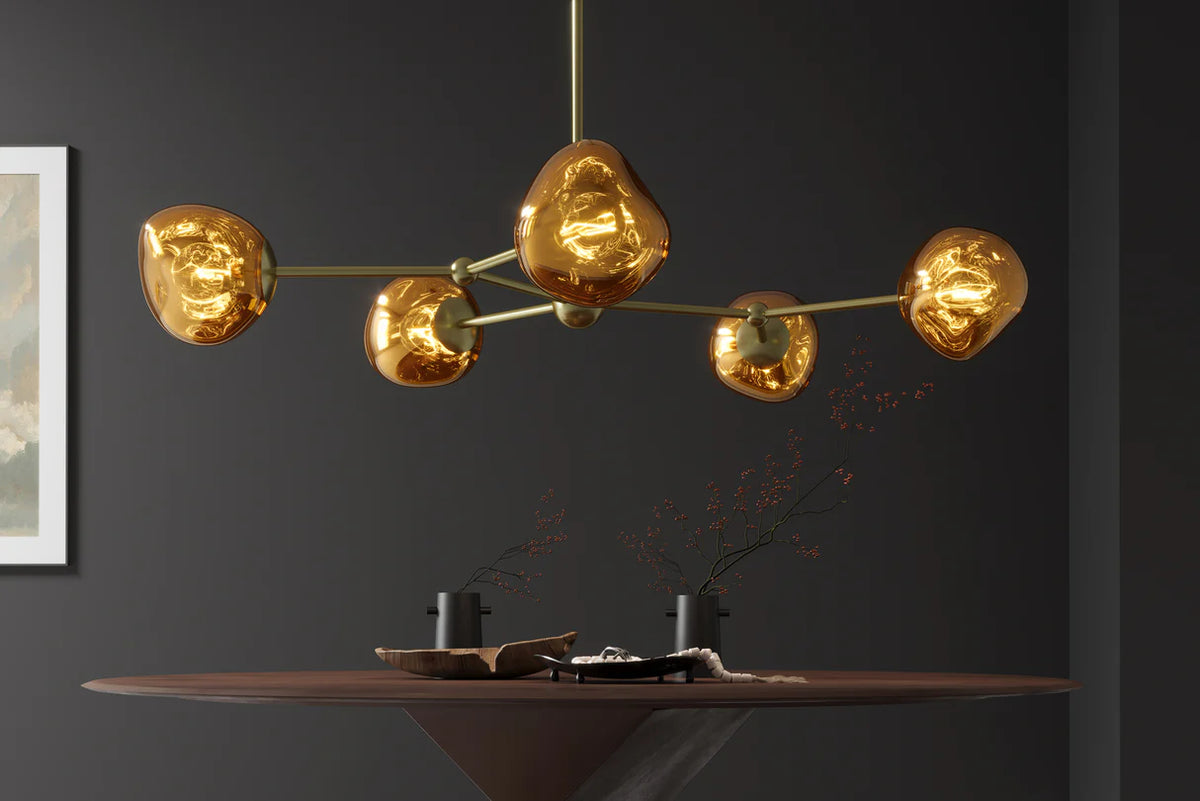 
Suspension design « Liquid Diamond », 5 lumières - Or