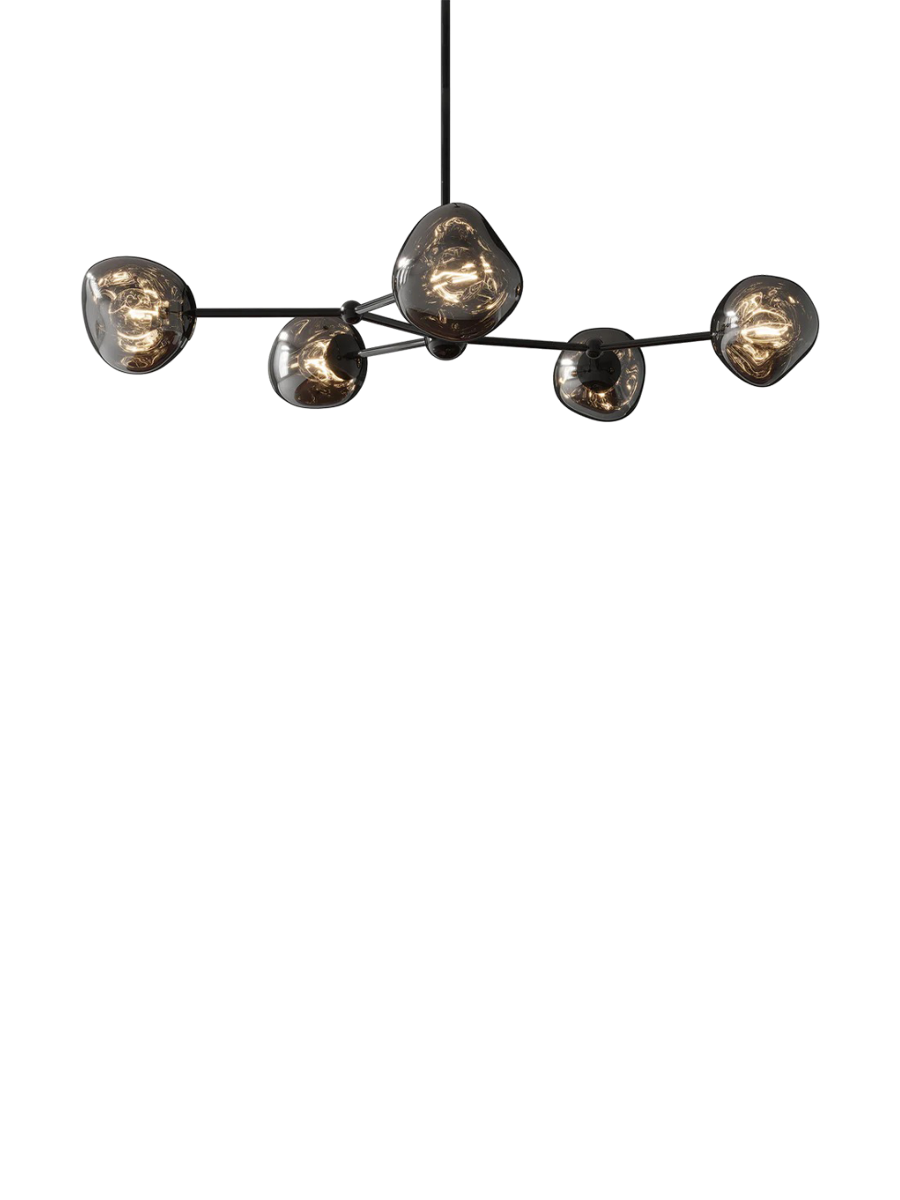 
Suspension design « Liquid Diamond », 5 lumières - Verre fumé