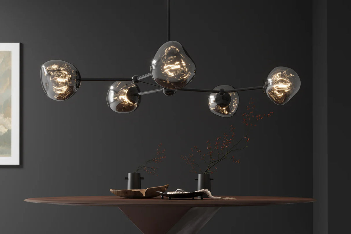 
Suspension design « Liquid Diamond », 5 lumières - Verre fumé