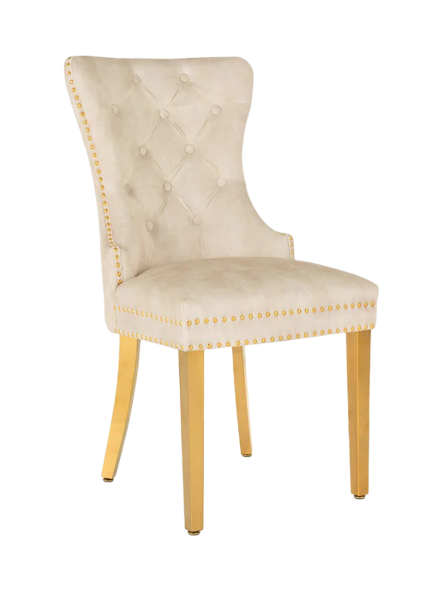
"Castle" Designer Dining Chair with Lion Head - Gold / Beige