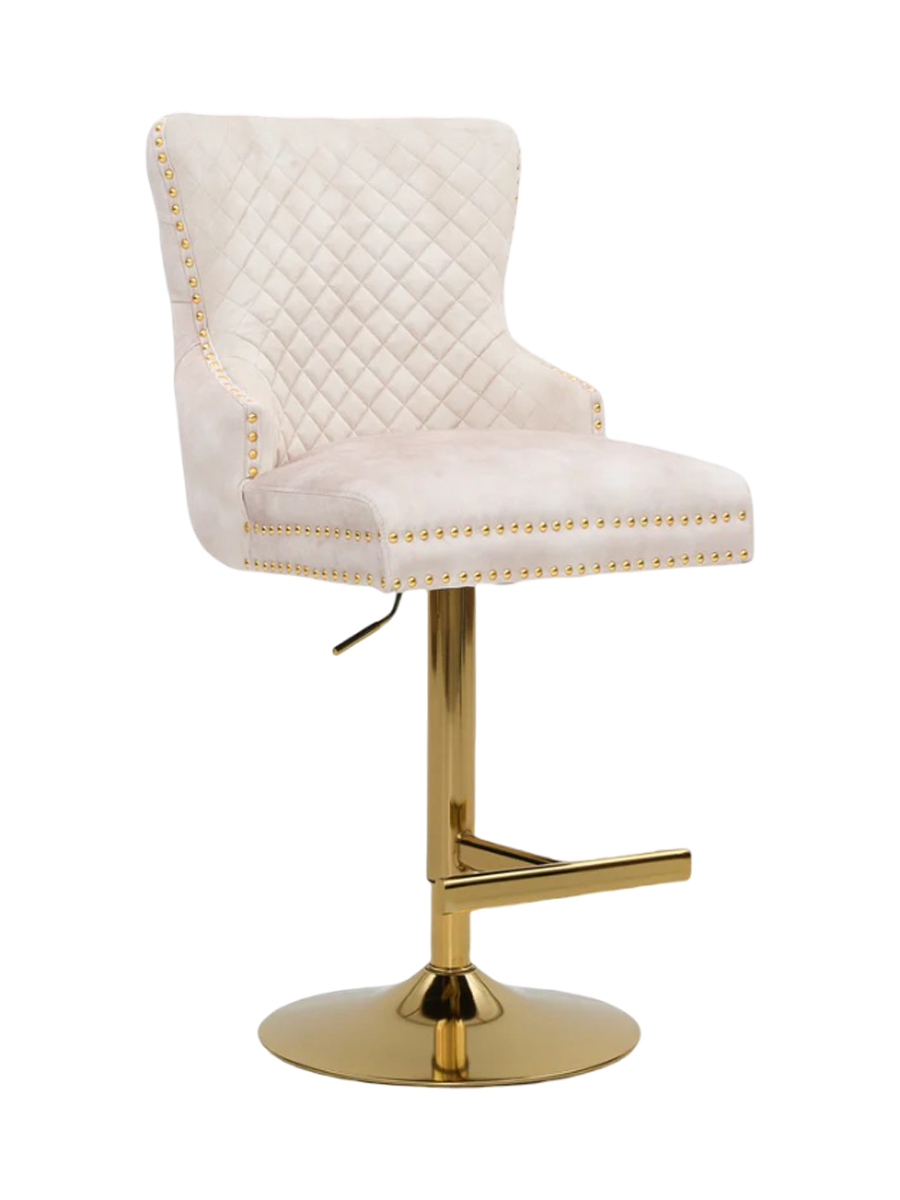 
Höhenverstellbarer Design Barstuhl „Castle Deluxe“ mit Löwenkopf - Beige/Gold