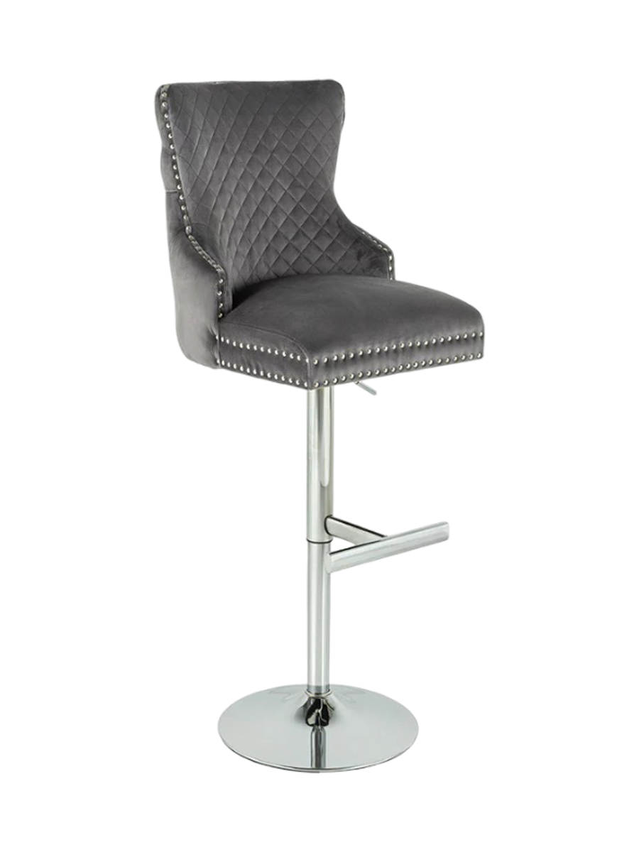
Höhenverstellbarer Design Barstuhl „Castle Deluxe“ mit Löwenkopf - Edelstahl/Grau