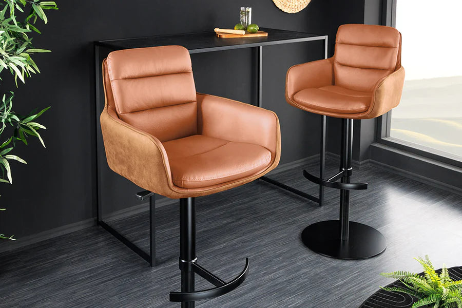 
360° drehbarer Echtleder Barstuhl „Big Lewis“ - Echtleder Cognac