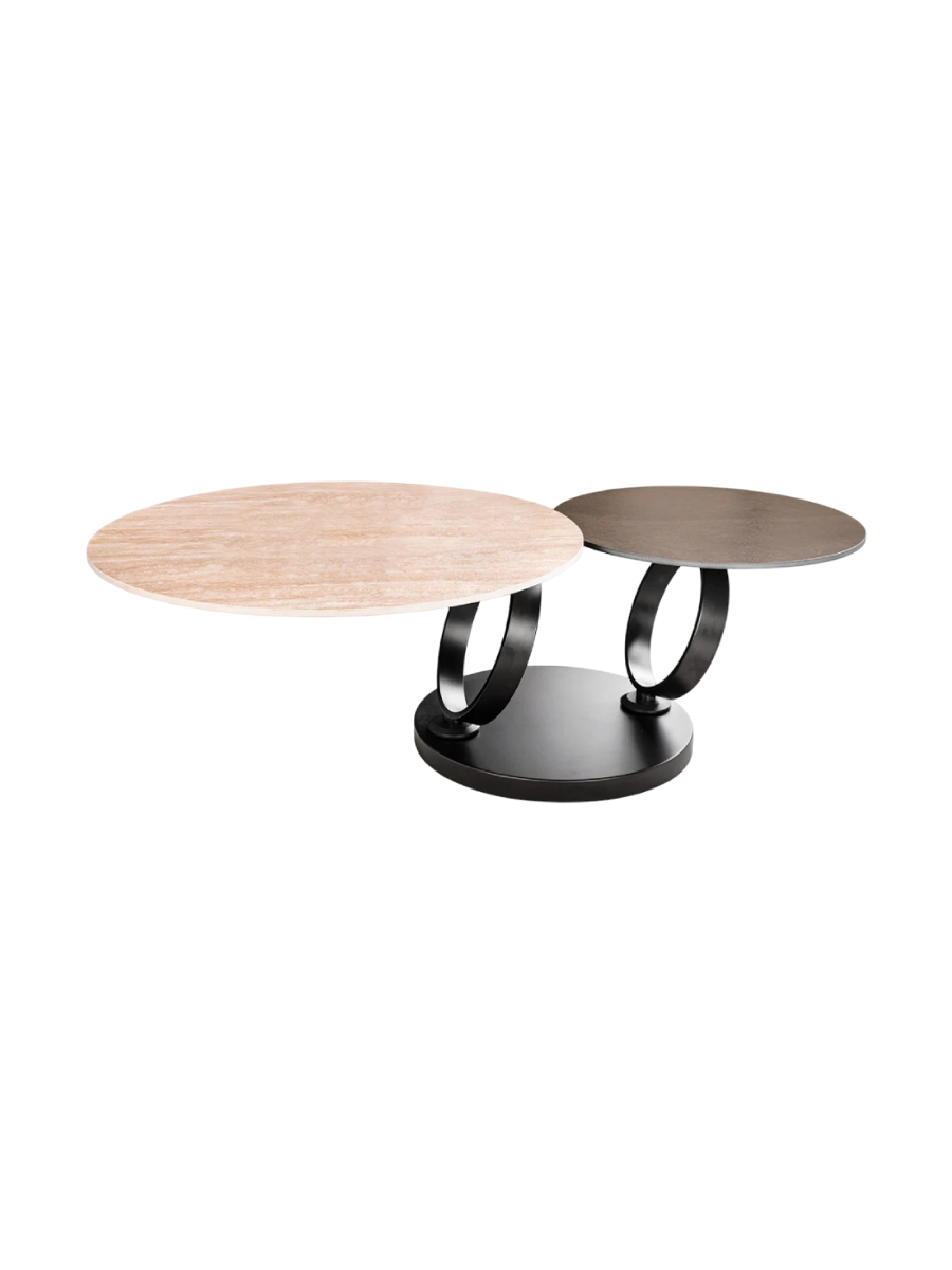 
Swiveling Ceramic Design Coffee Table "Dancing" - Travertine & Rust Effect