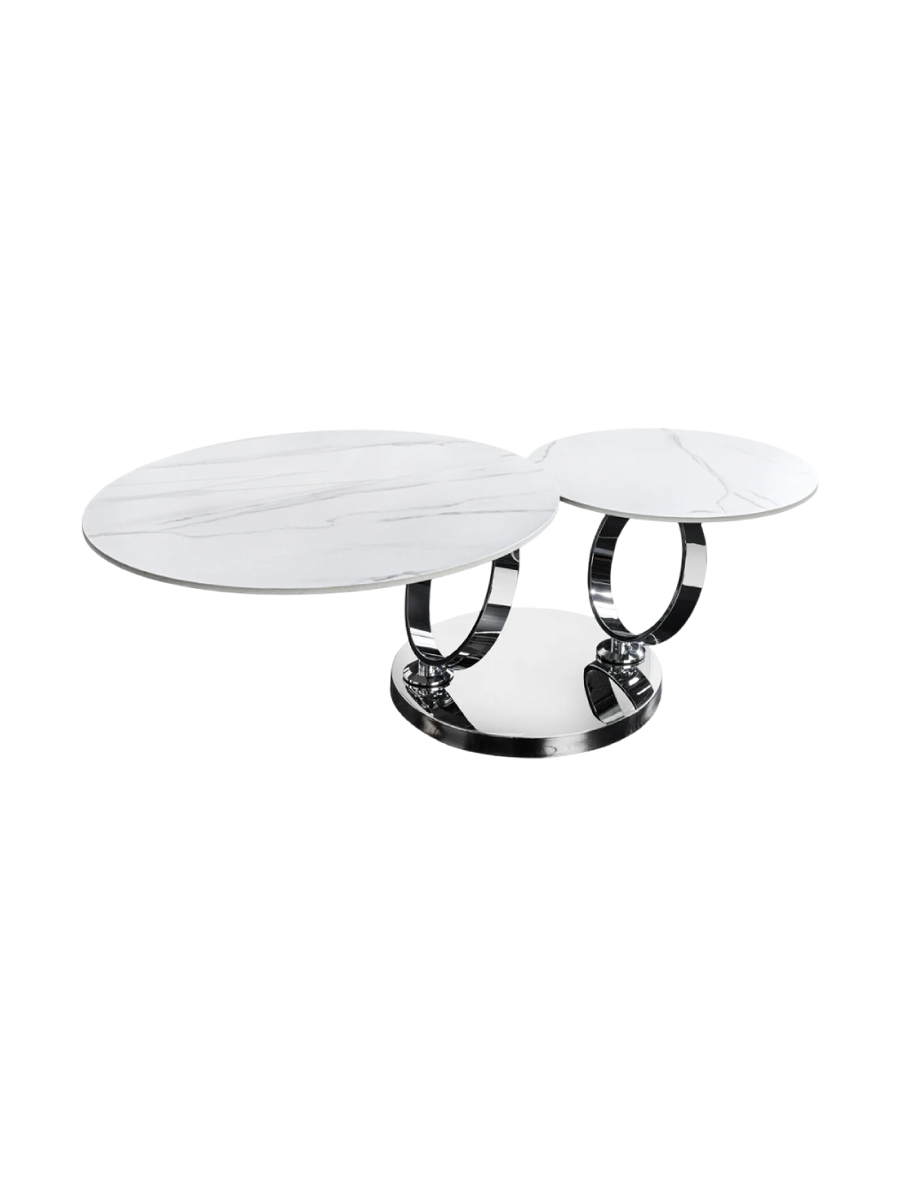 
Swiveling Ceramic Design Coffee Table "Dancing" - White / Silver