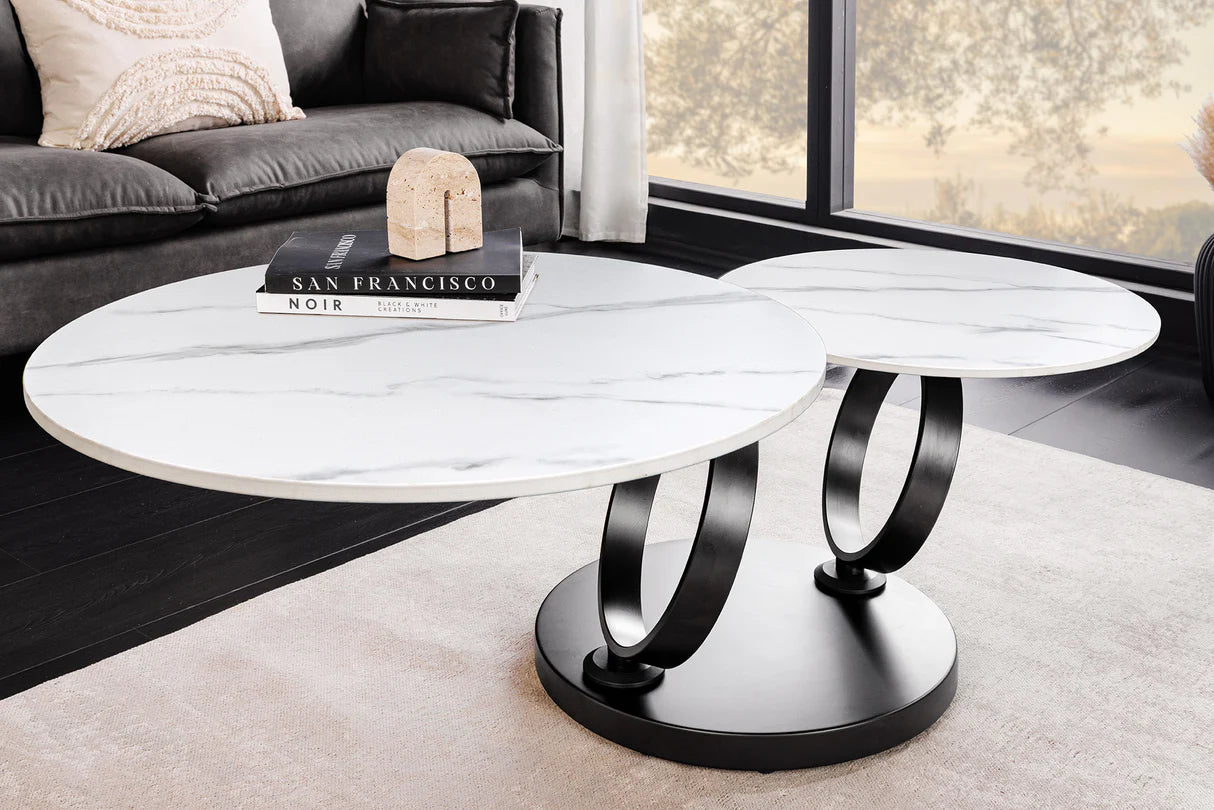 
Swiveling Ceramic Design Coffee Table "Dancing" - Marble Look White / Black