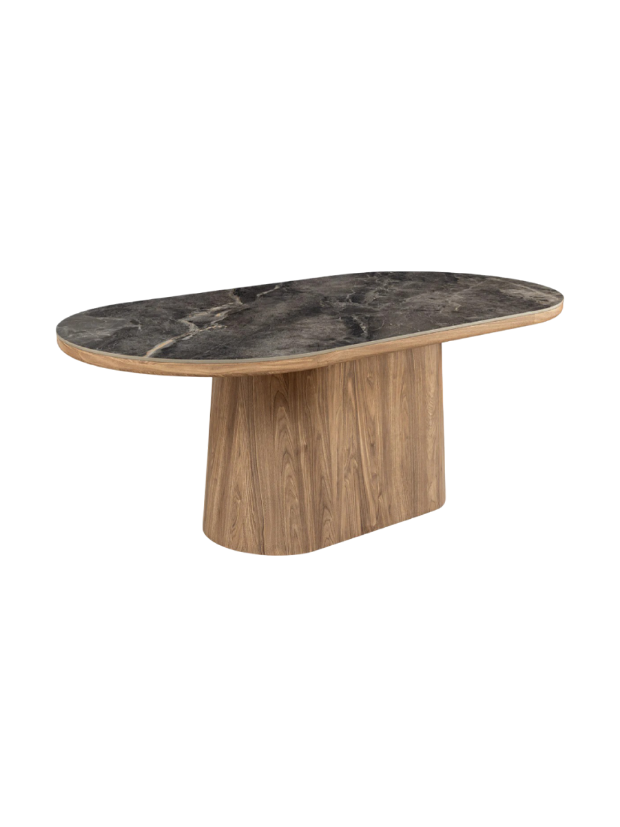 
"Uniquo" Ceramic Design Dining Table 200 x 100 cm - Dark Marble Look/Walnut