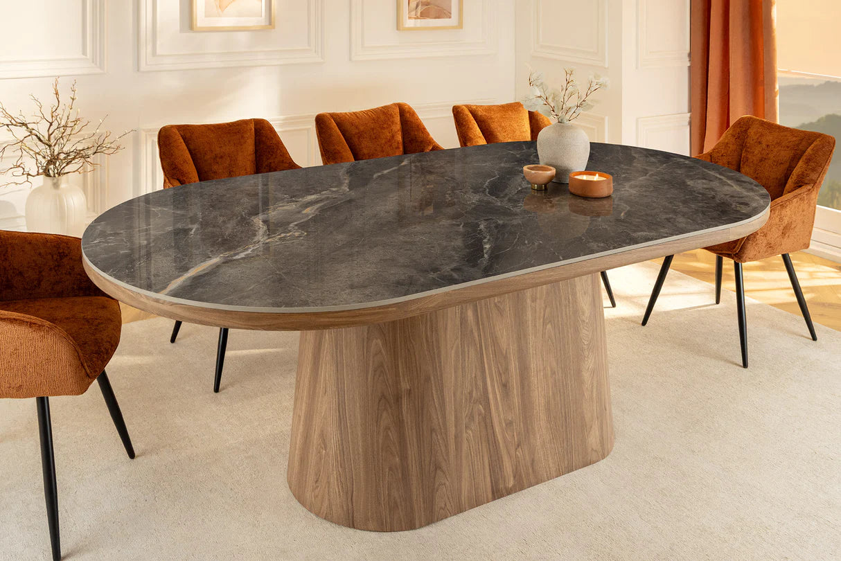 
"Uniquo" Ceramic Design Dining Table 200 x 100 cm - Dark Marble Look/Walnut