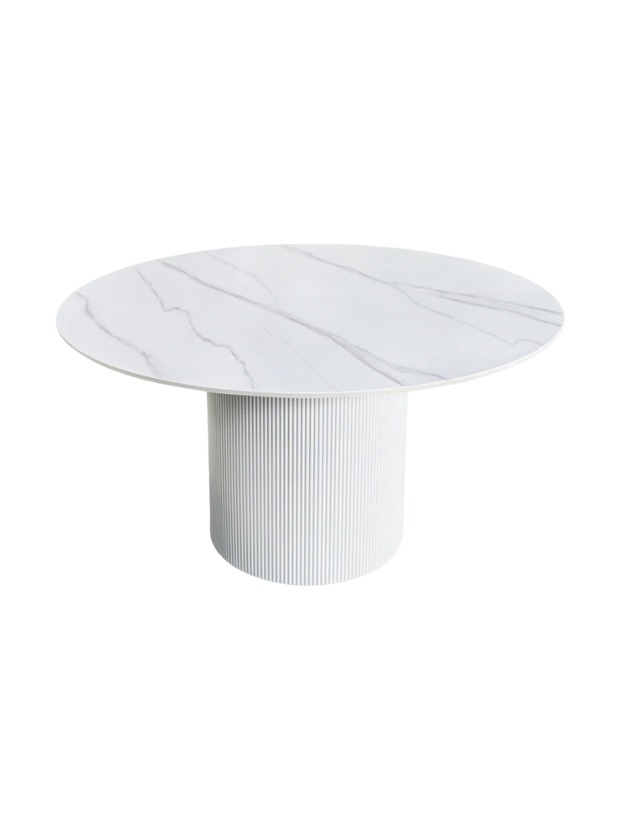 
Round Ceramic Design Dining Table "Uniquo" Ø 120 cm - White Marble Effect