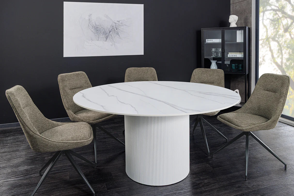 
Round Ceramic Design Dining Table "Uniquo" Ø 120 cm - White Marble Effect