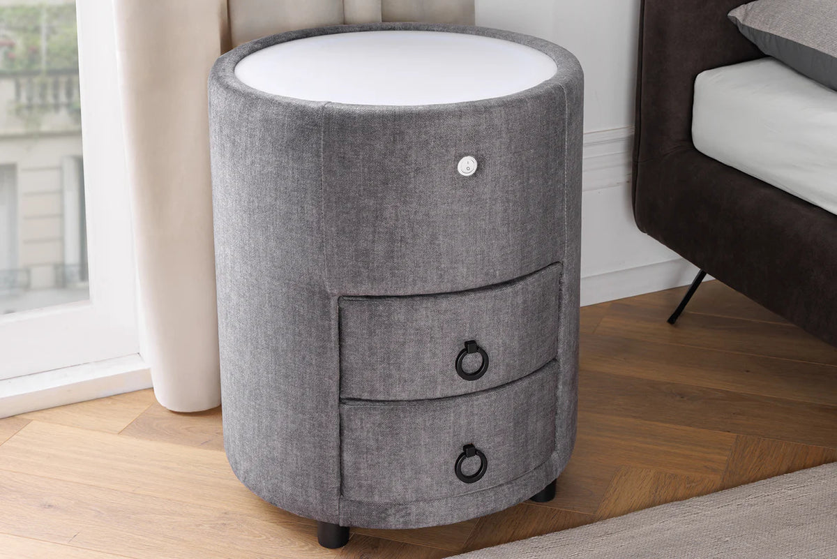 
Round Designer Bedside Table "Signum" with LED lighting