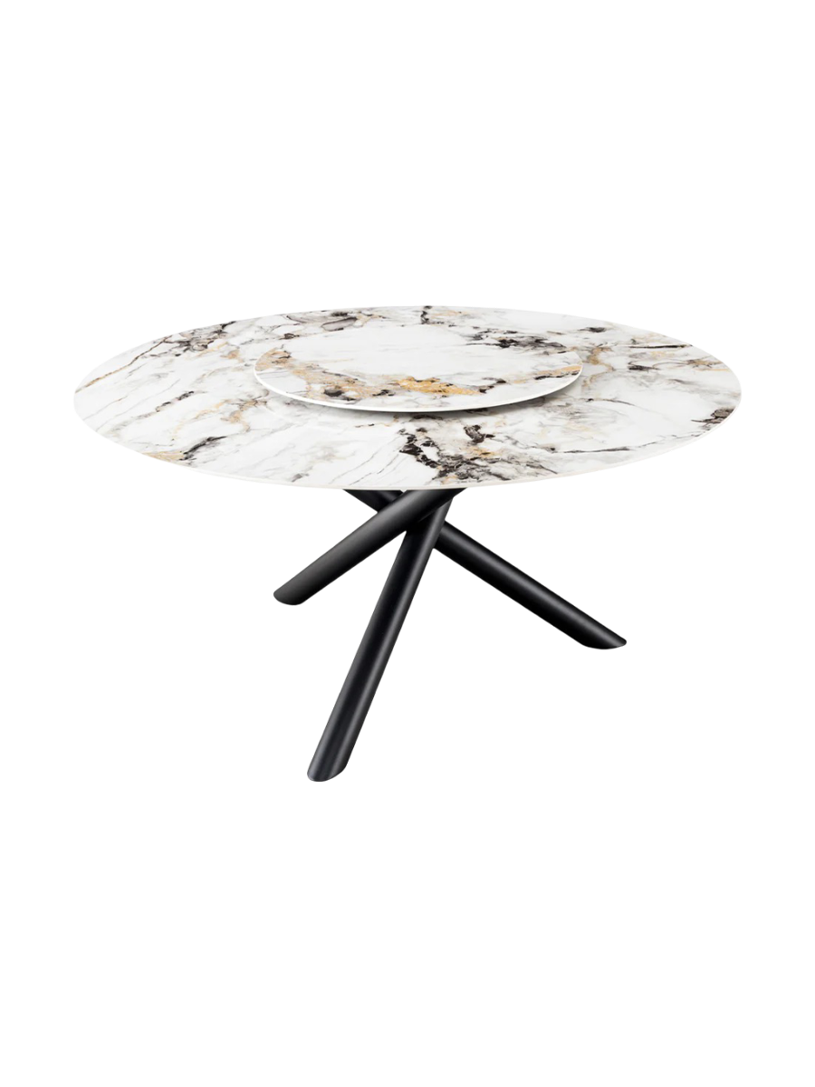 
Runder Design Esstisch „Confuse II“ mit abnehmbarem Drehteller, aus Keramik Ø 150 cm