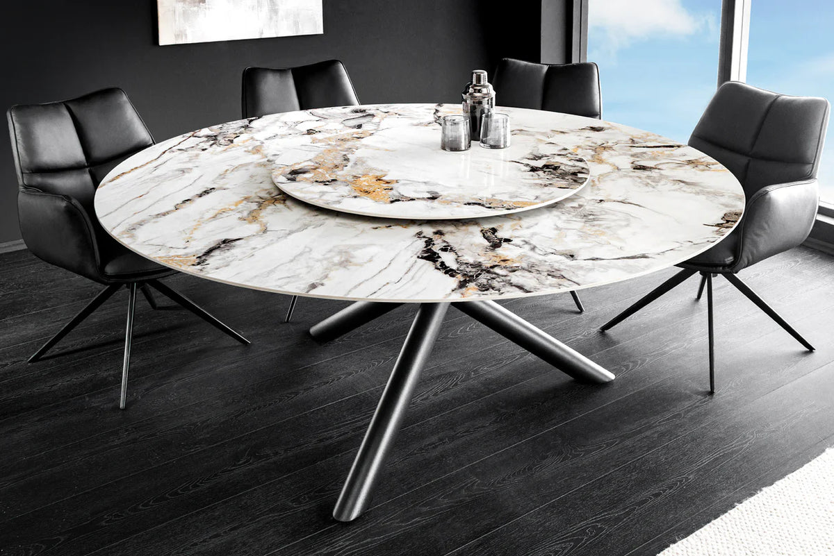 
Runder Design Esstisch „Confuse II“ mit abnehmbarem Drehteller, aus Keramik Ø 150 cm