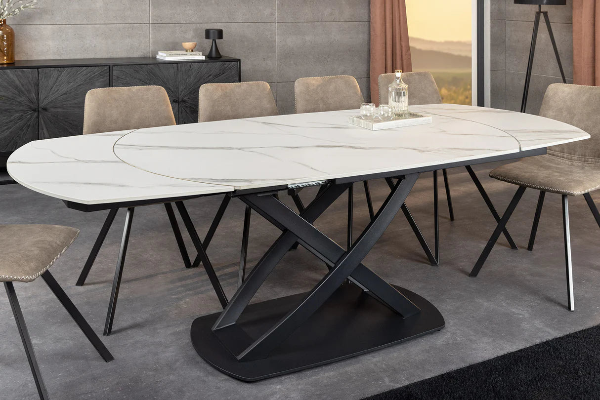 
Oval, extendable designer dining table "Phoenix", 130-190 x 100 cm - White Marble Effect