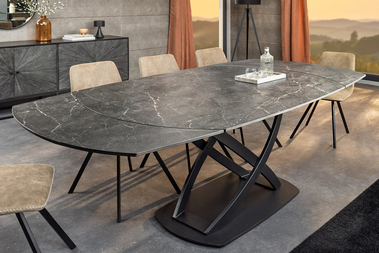 
Oval, extendable designer dining table "Phoenix", 130-190 x 100 cm - Anthracite Marble Look