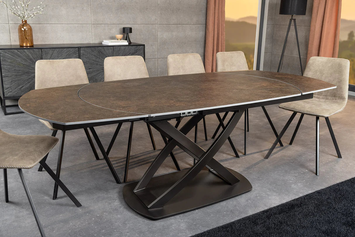 
Oval, extendable designer dining table "Phoenix", 130-190 x 100 cm - Rust effect