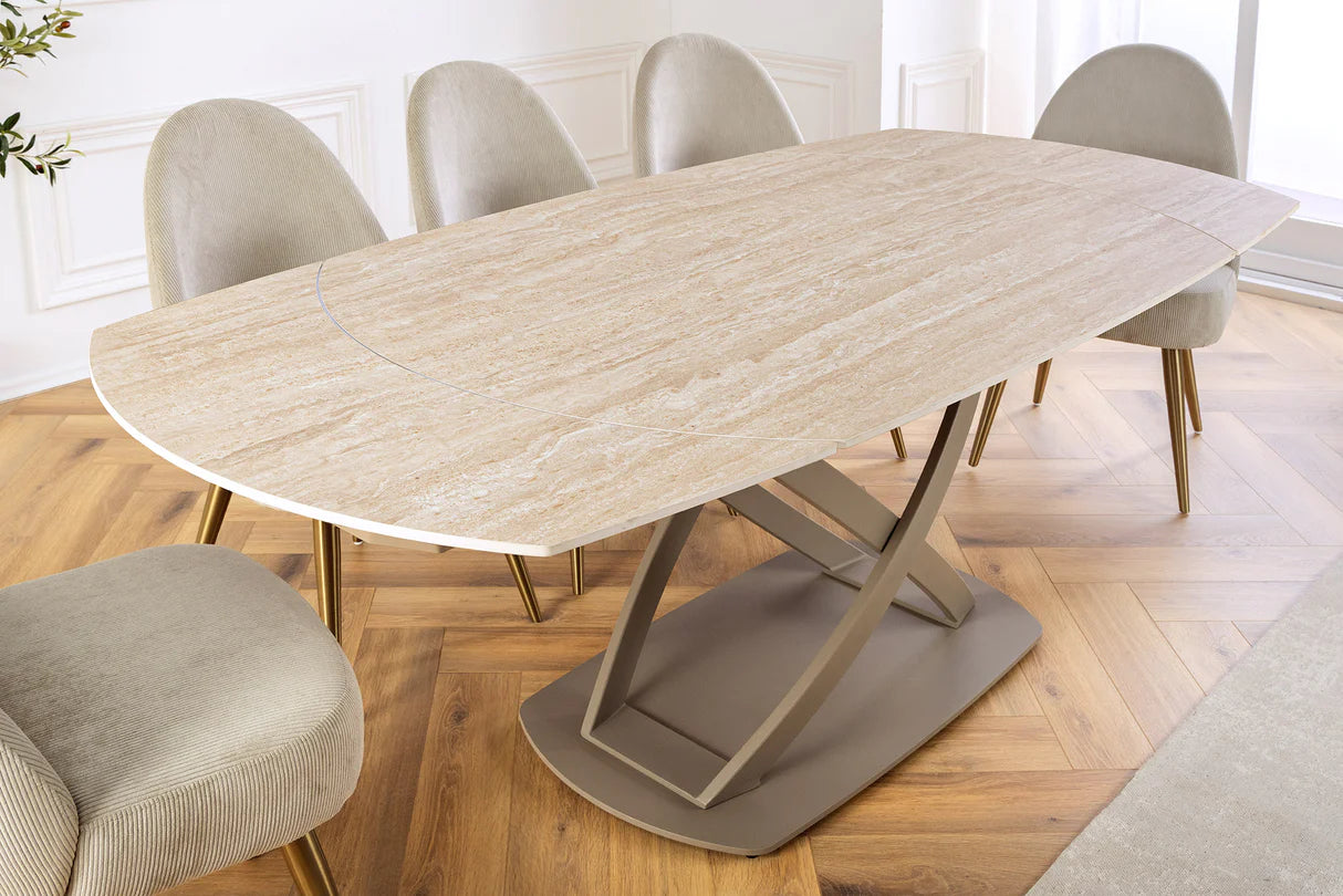 
Oval, extendable designer dining table "Phoenix", 130-190 x 100 cm - Travertine