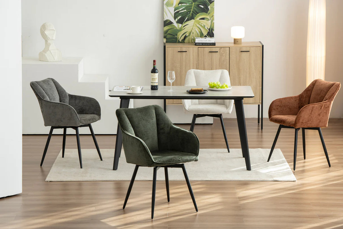 
Sedia di design girevole a 360° “Avignon” con braccioli - Chenille Terracotta