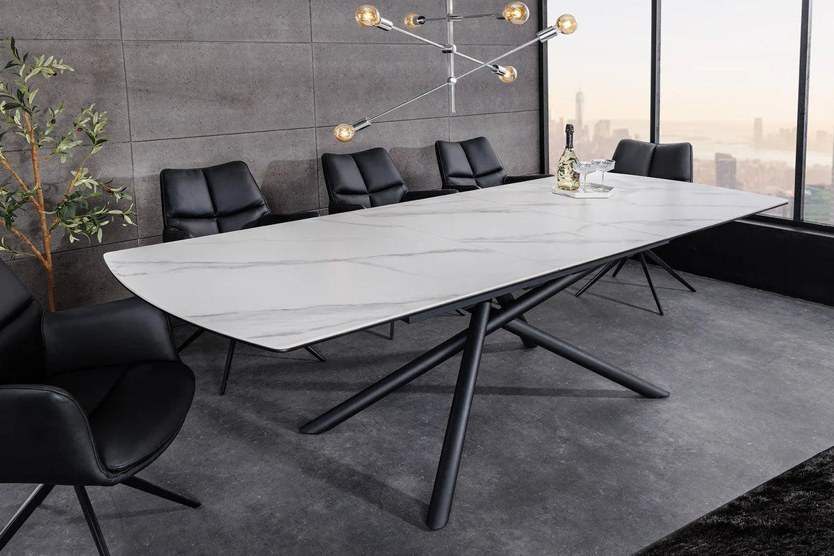 
Tavolo da pranzo di design allungabile «Mikado», 180-230 x 90 cm - Effetto marmo Bianco