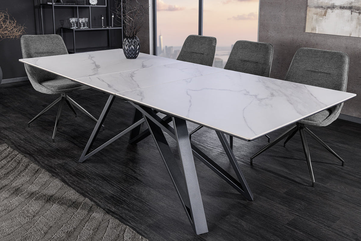 
Tavolo da pranzo di design allungabile «Nenado», 160-200 x 90 cm - Effetto marmo Bianco