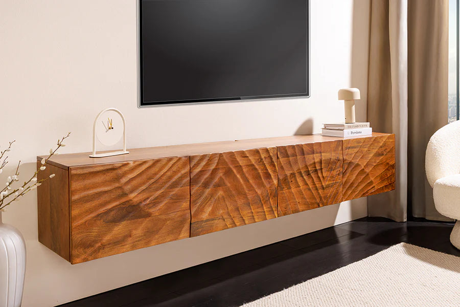 
Lowboard suspendu en bois massif « Skorpion » - Naturel / 200 x 33 cm