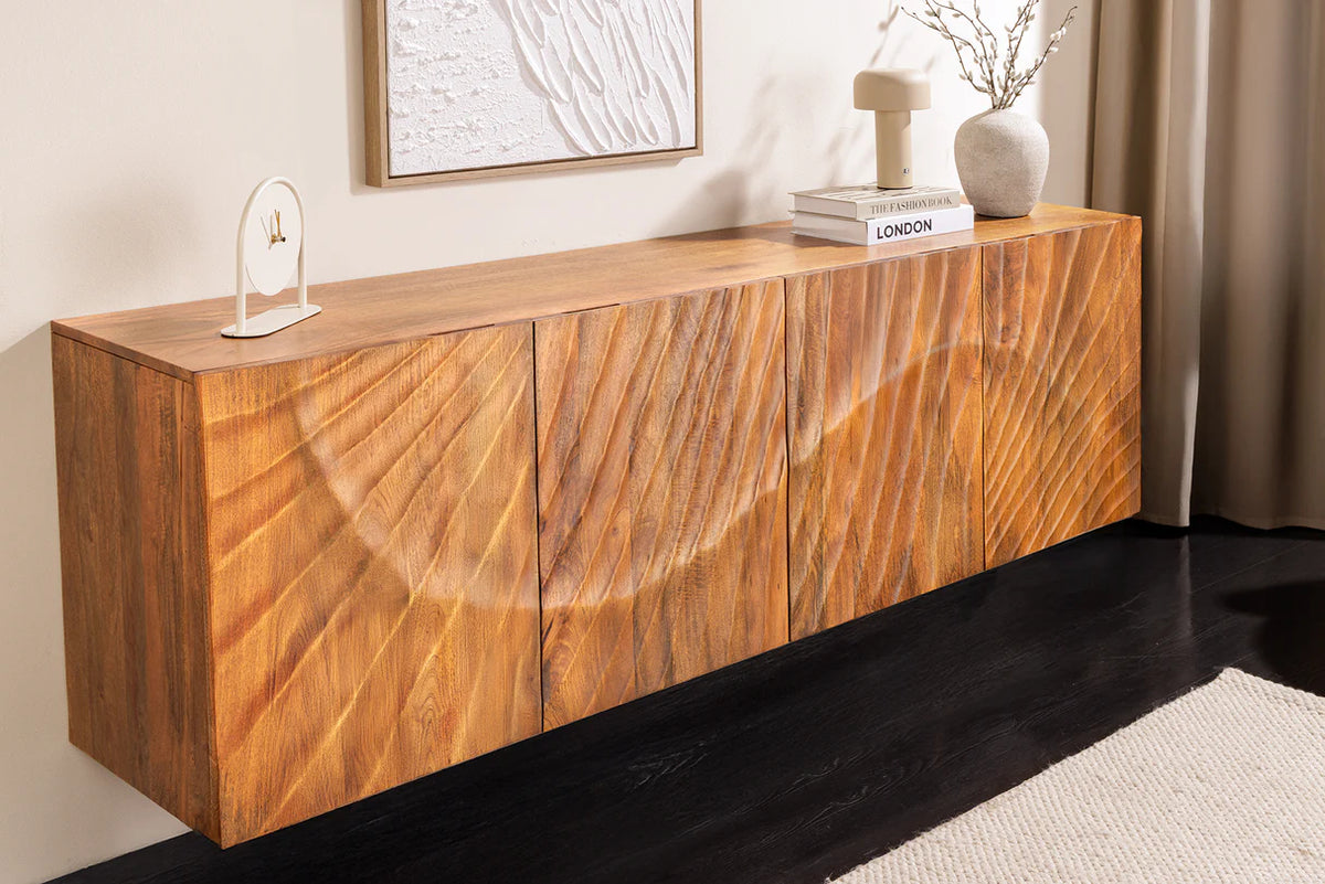
Wandhängendes Massivholz Design Sideboard „Skorpion“ - Natural