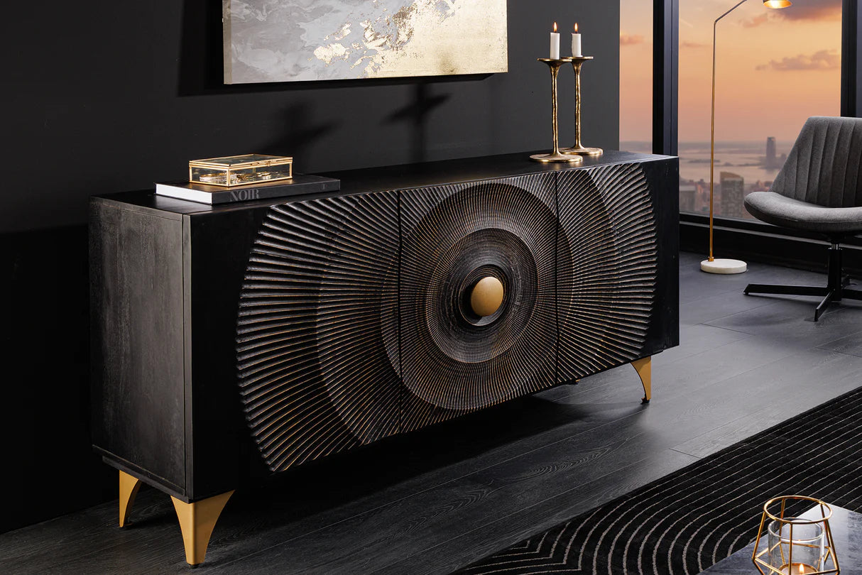 
Solid Wood Sideboard "Brilliant Sunset" Black