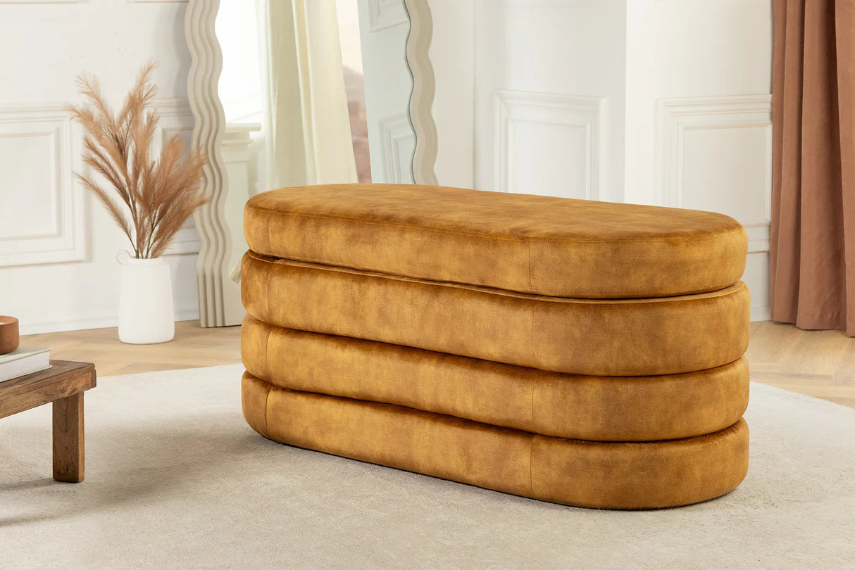 
Banc capitonné design « Vogue » avec rangement - Velours moutarde