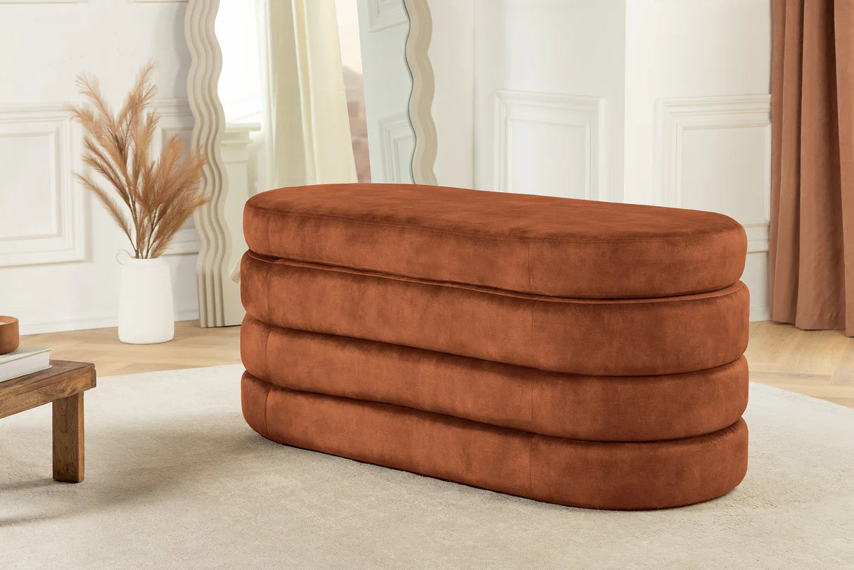 
Banc capitonné design « Vogue » avec rangement - Velours rouille