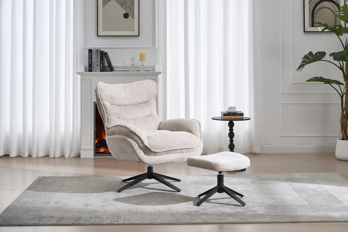 
360° Swivel Design Armchair "Cloudly" - With footrest