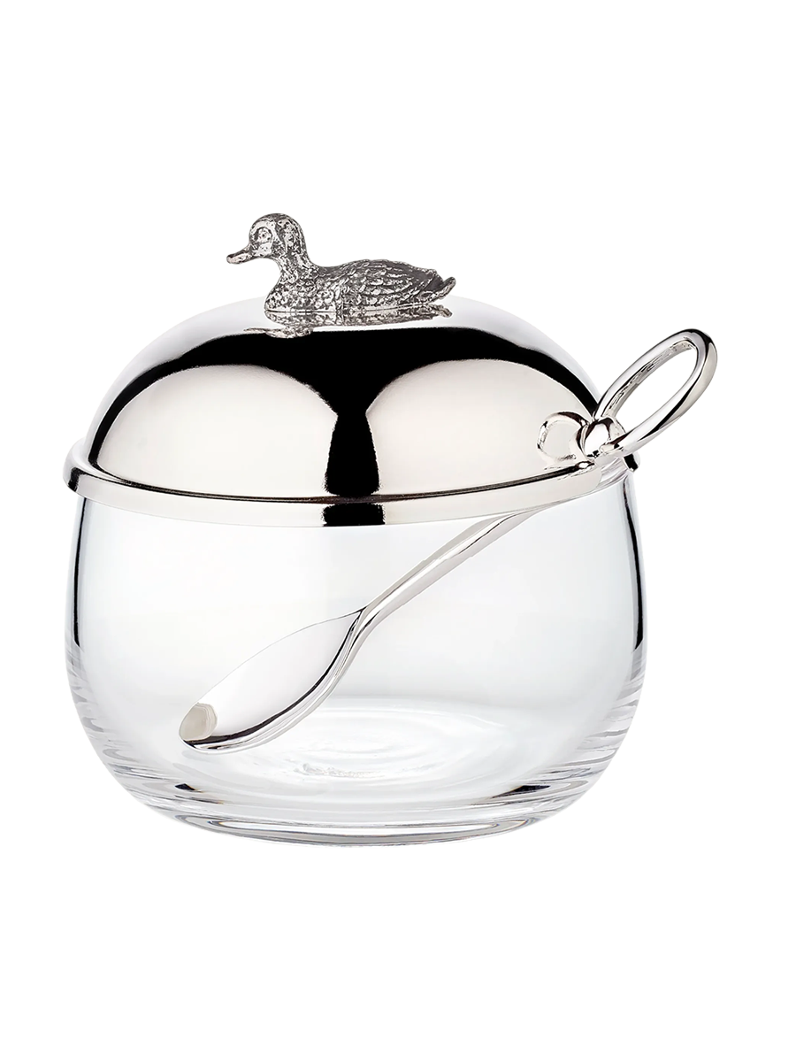 
Premium Jam Jar "Duck" with Coaster and Spoon - elegantly silver-plated