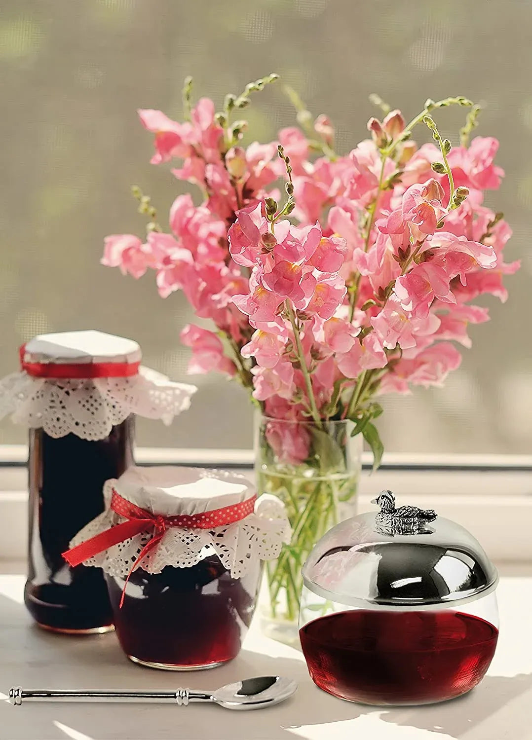 
Premium Jam Jar "Duck" with Coaster and Spoon - elegantly silver-plated