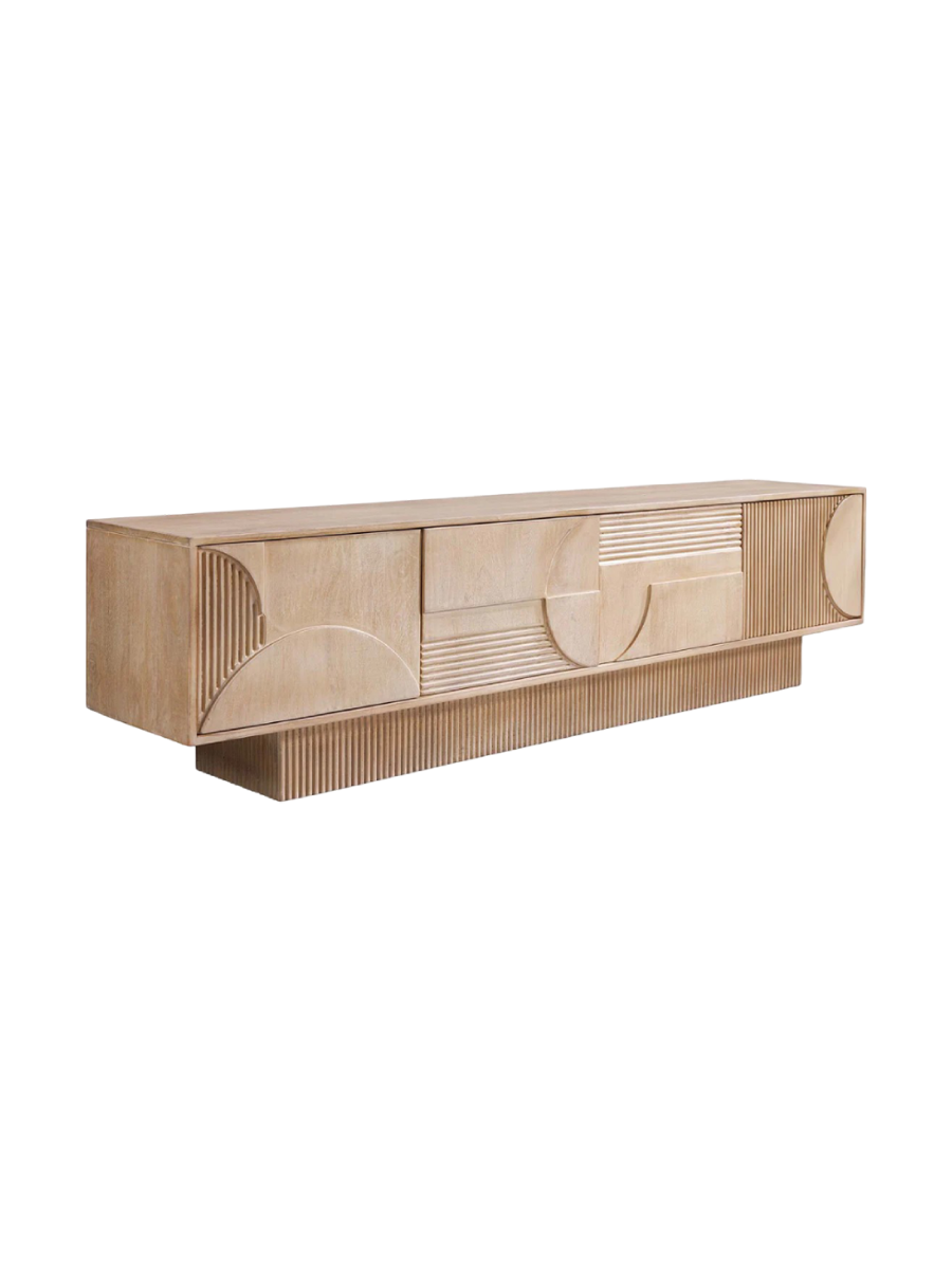 
Grosses, massives Design Lowboard „Art Deco“ - Natural Weiss