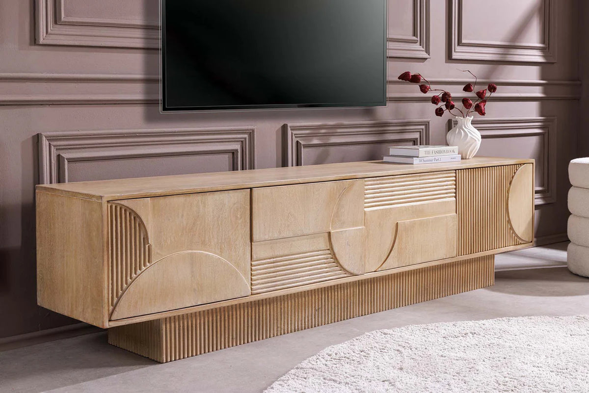 
Grosses, massives Design Lowboard „Art Deco“ - Natural Weiss