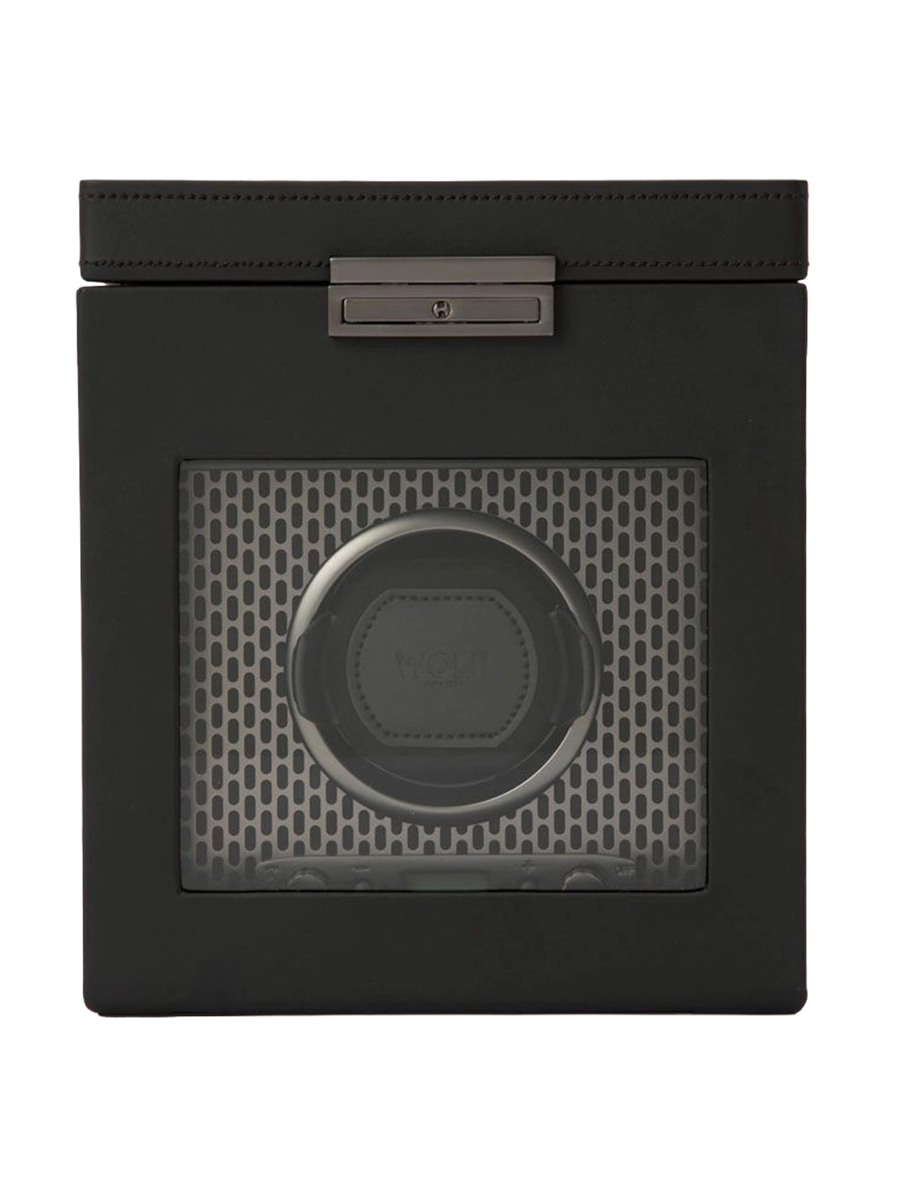 
"Axis Single Watch Winder" with additional jewelry compartment - Black