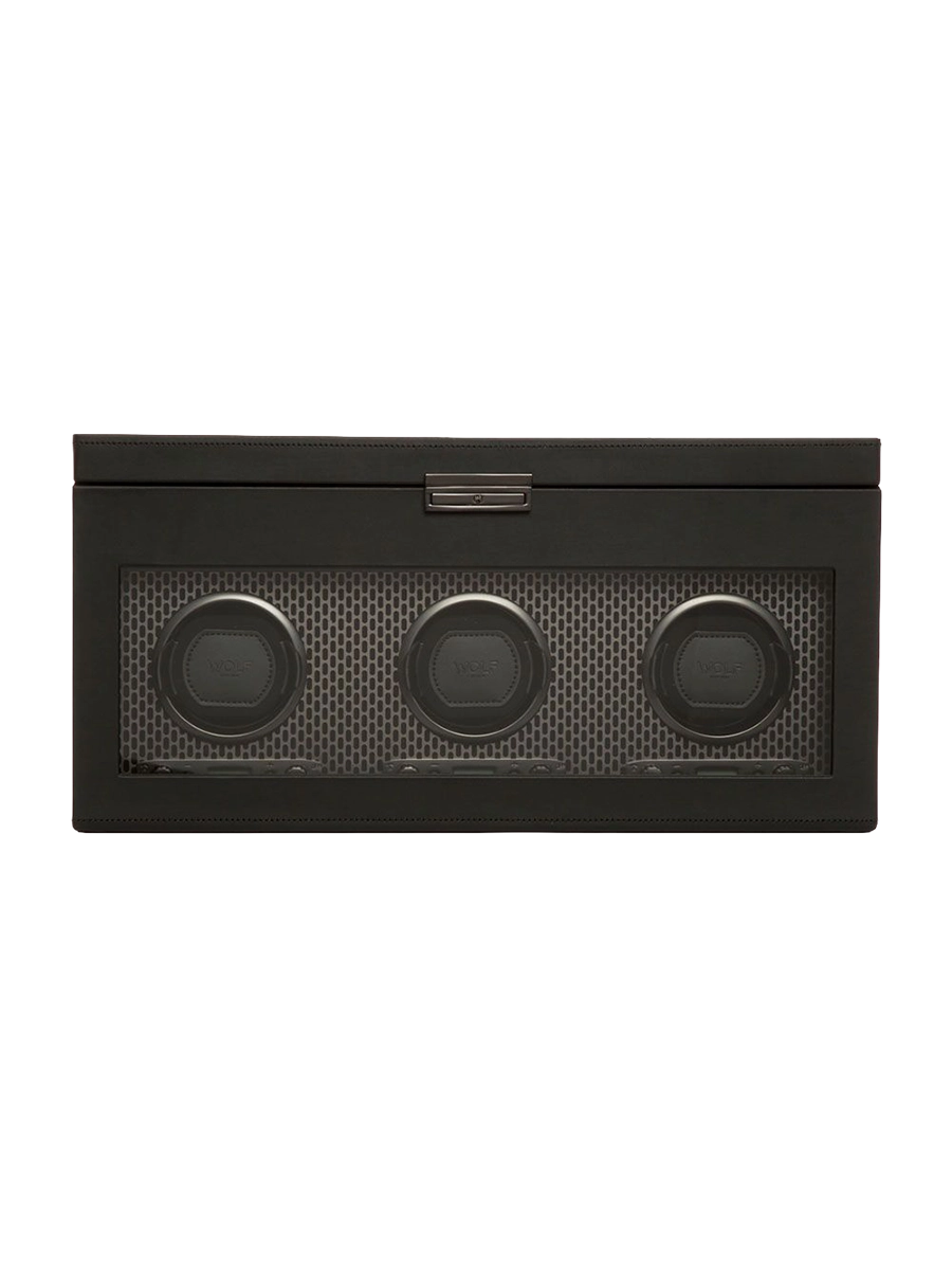 
"Axis Triple Watch Winder" with Jewelry Compartment and Travel Case - Black