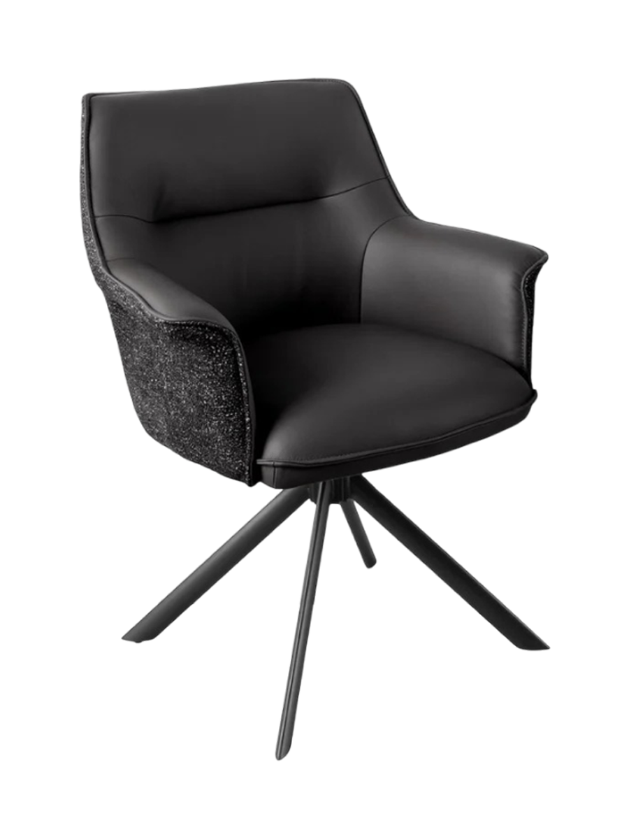 
180° drehbarer Echtleder Designstuhl „Le Grand“ mit Armlehnen - Schwarz