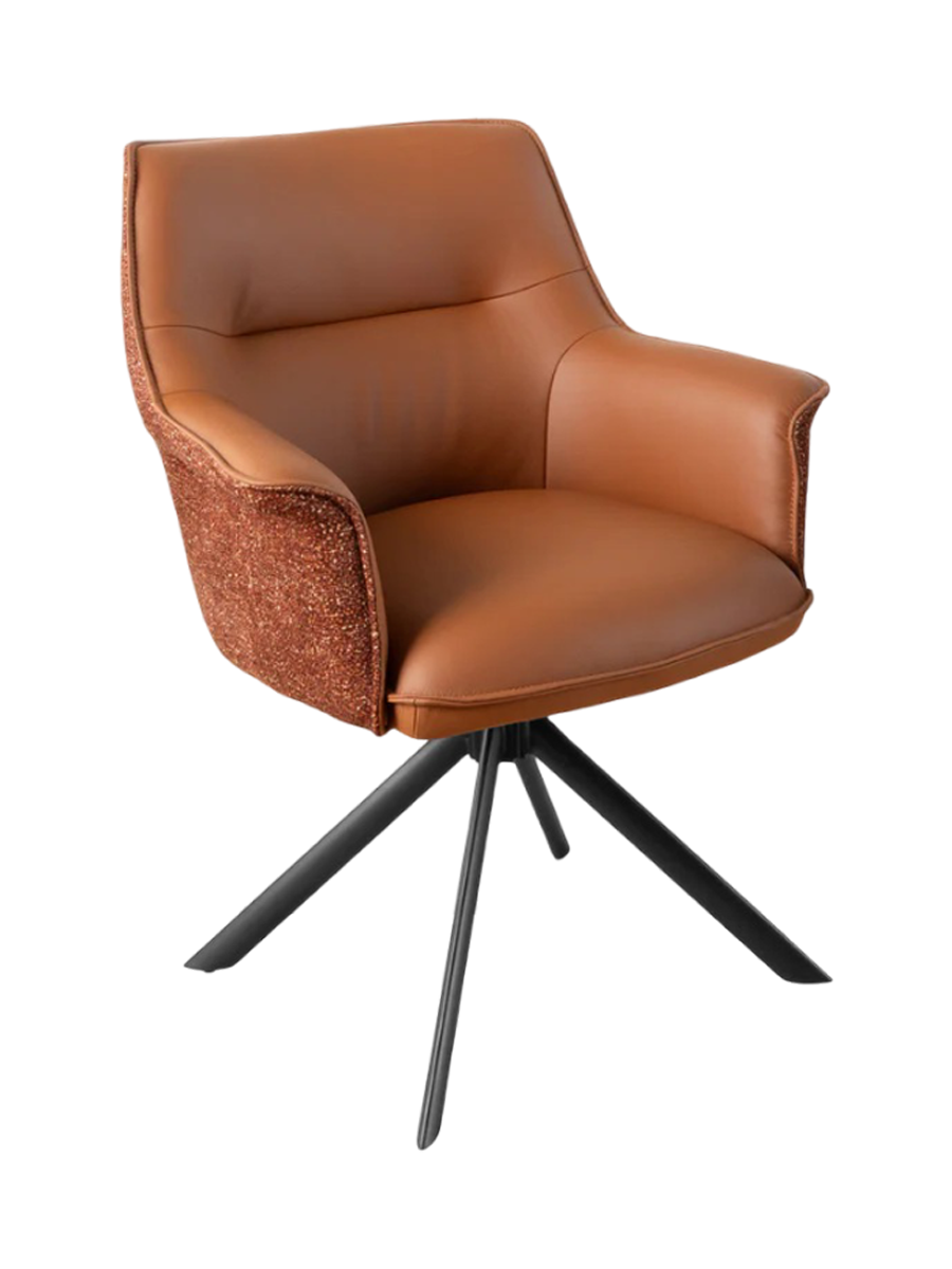 
180° drehbarer Echtleder Designstuhl „Le Grand“ mit Armlehnen - Cognac