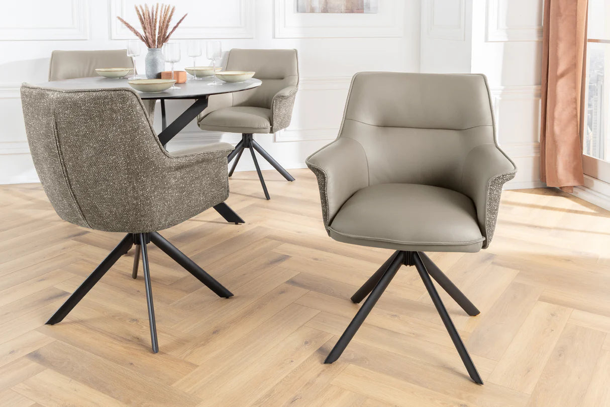 
180° drehbarer Echtleder Designstuhl „Le Grand“ mit Armlehnen - Taupe