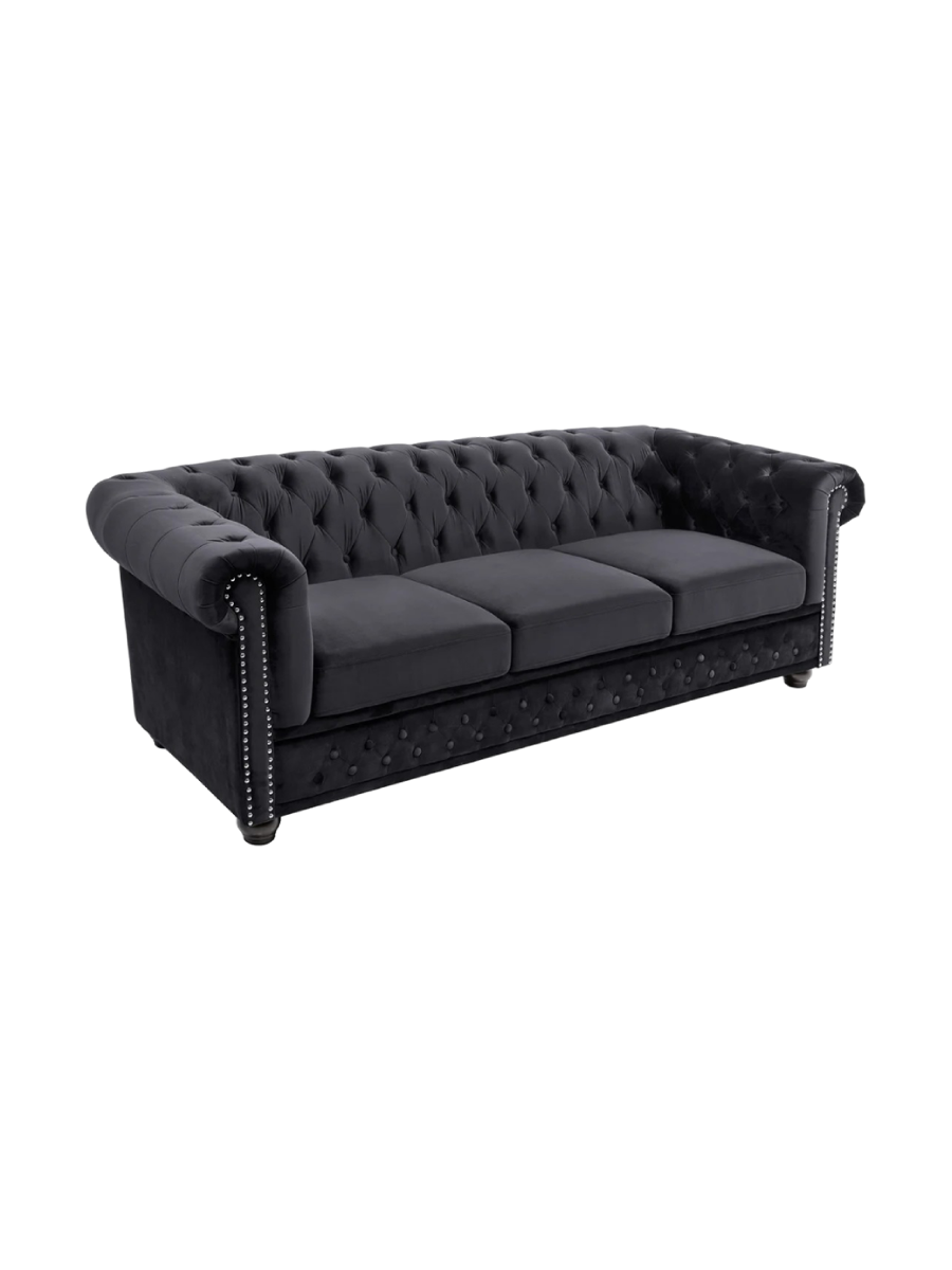 
3-seater Sofa "New Chesterfield" - Velvet cover Black