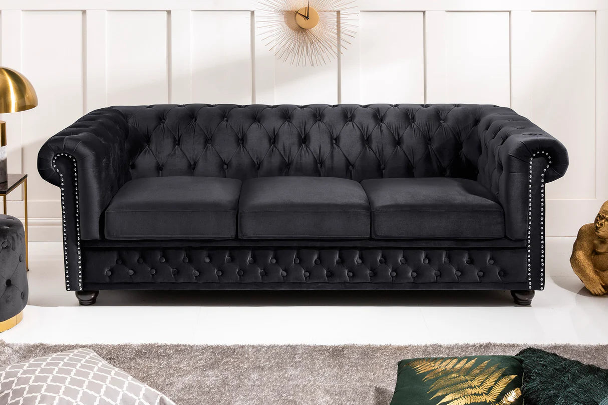 
3-seater Sofa "New Chesterfield" - Velvet cover Black