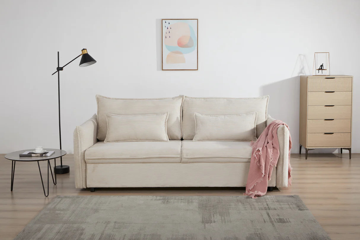 
3-Seater Designer Sofa "Apartment" with Sleeping Function - Cord Cover Beige