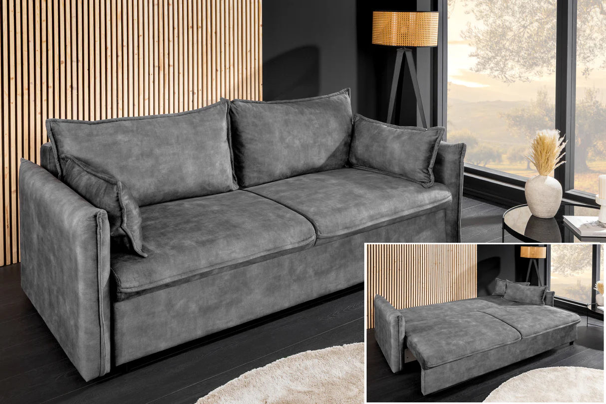 
3-Seater Designer Sofa "Apartment" with Sleeping Function - Velvet cover Dark Grey