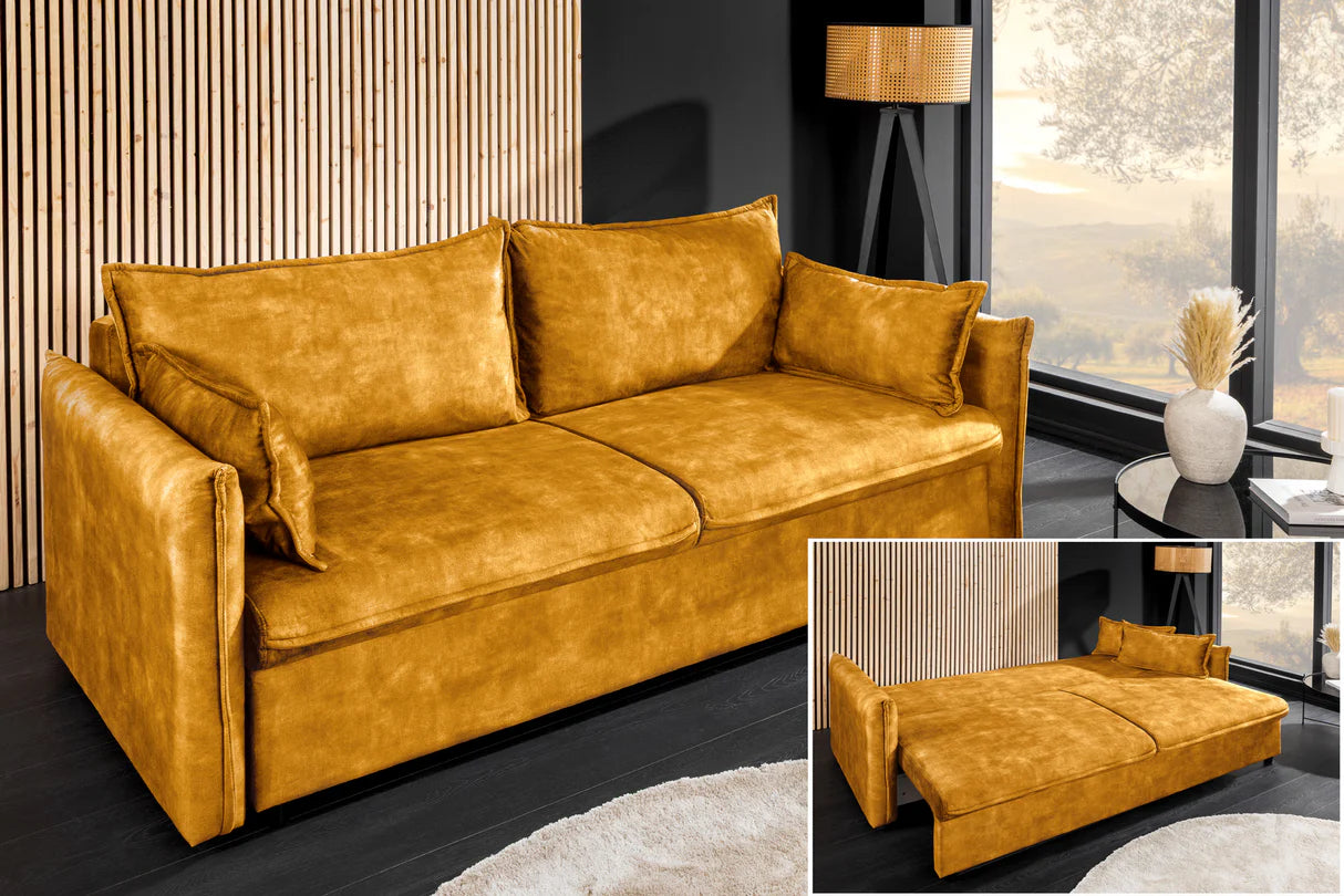 
3-Seater Designer Sofa "Apartment" with Sleeping Function - Velvet cover Mustard