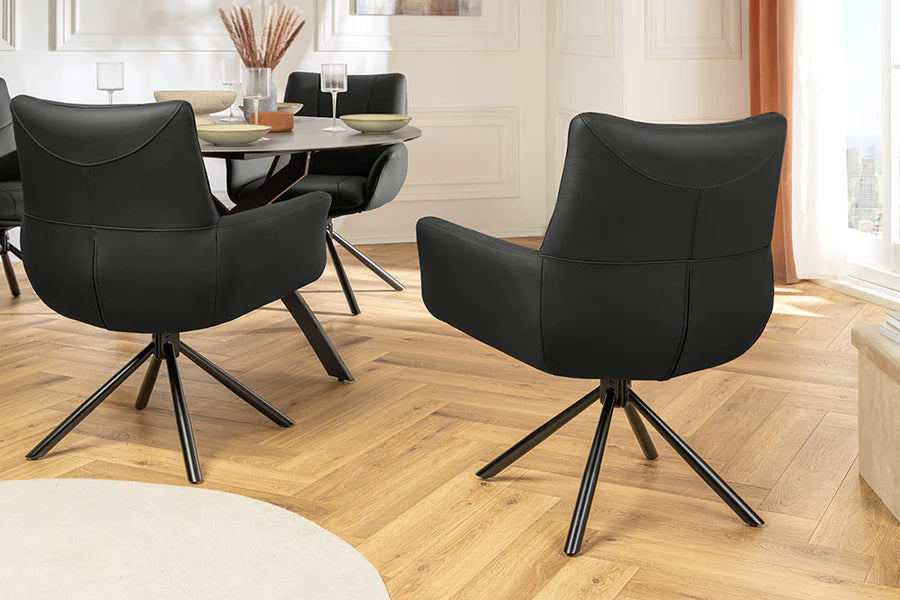 
Sedia di design in vera pelle girevole a 360° «Level up» - Nero