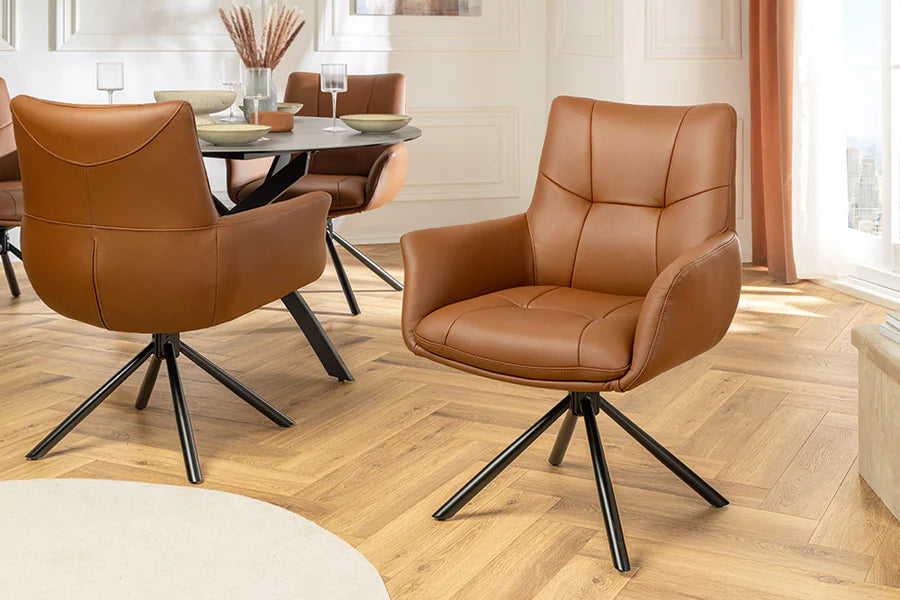 
Sedia di design in vera pelle girevole a 360° «Level up» - Cognac