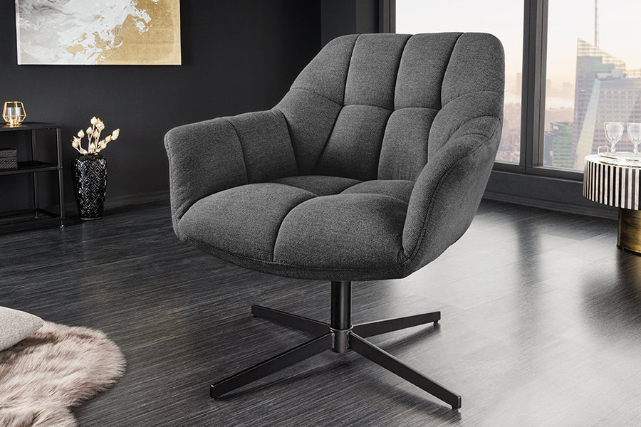 
Swivel Design Armchair "Papillon" - Structured fabric anthracite